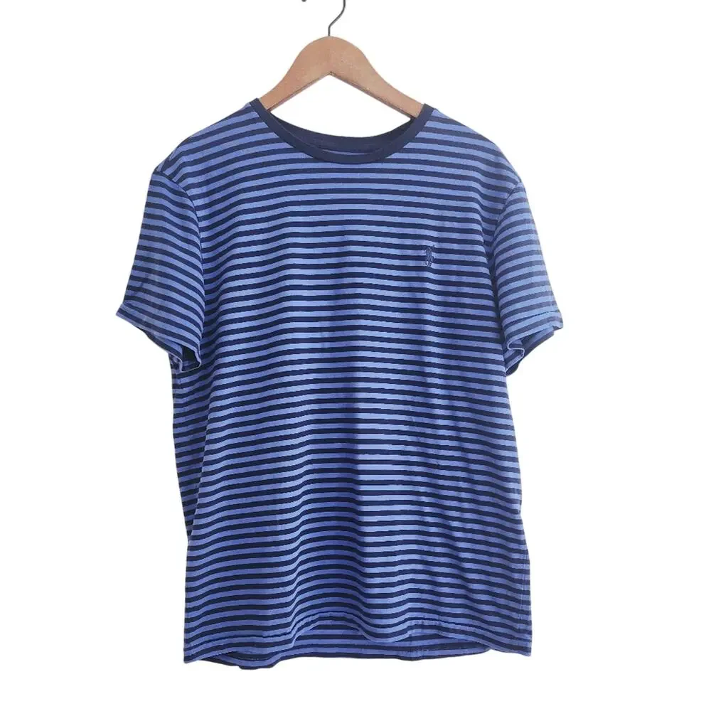 L Polo Ralph Lauren Navy and Blue Striped Tee